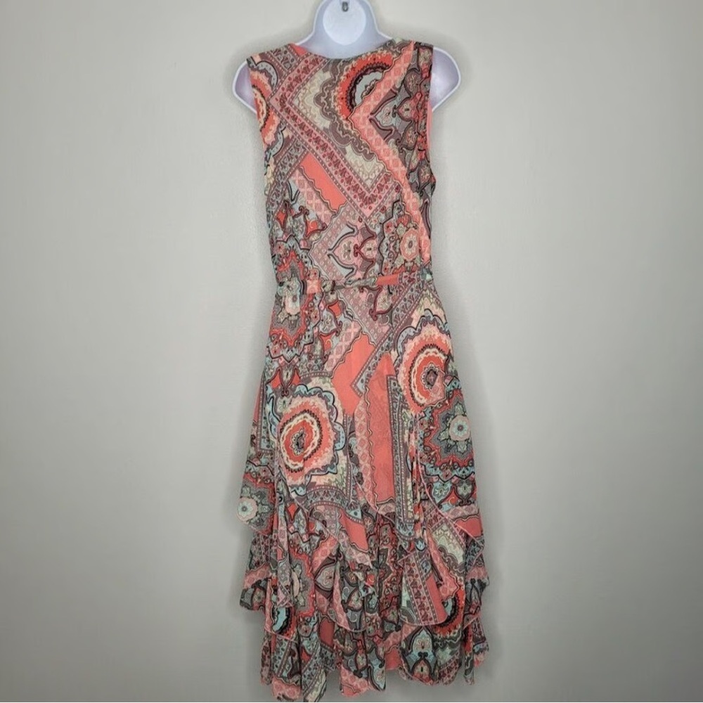 2000s Y2K Robbie Bee Floral Sleeveless Fairy Asymmetrical Dress Pink Paisley XL - Picture 1 of 7